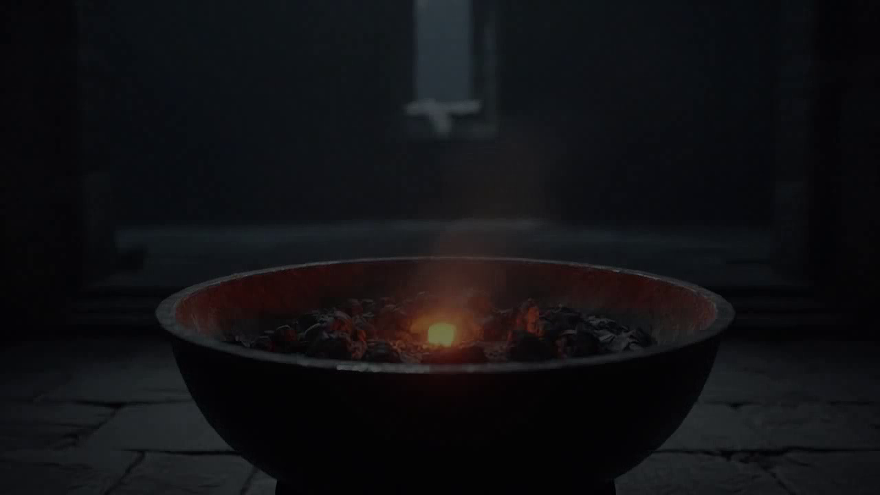 Final cinematic frame showing brazier embers