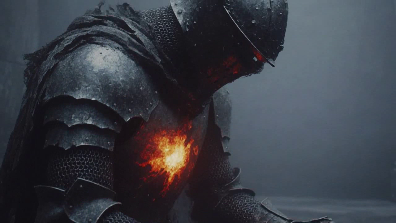 Final cinematic frame of the fire-marked knight awakening