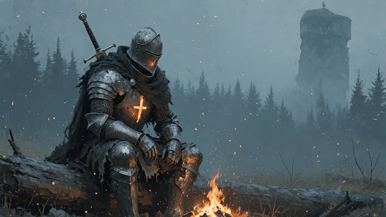 The Watchman beside a bonfire