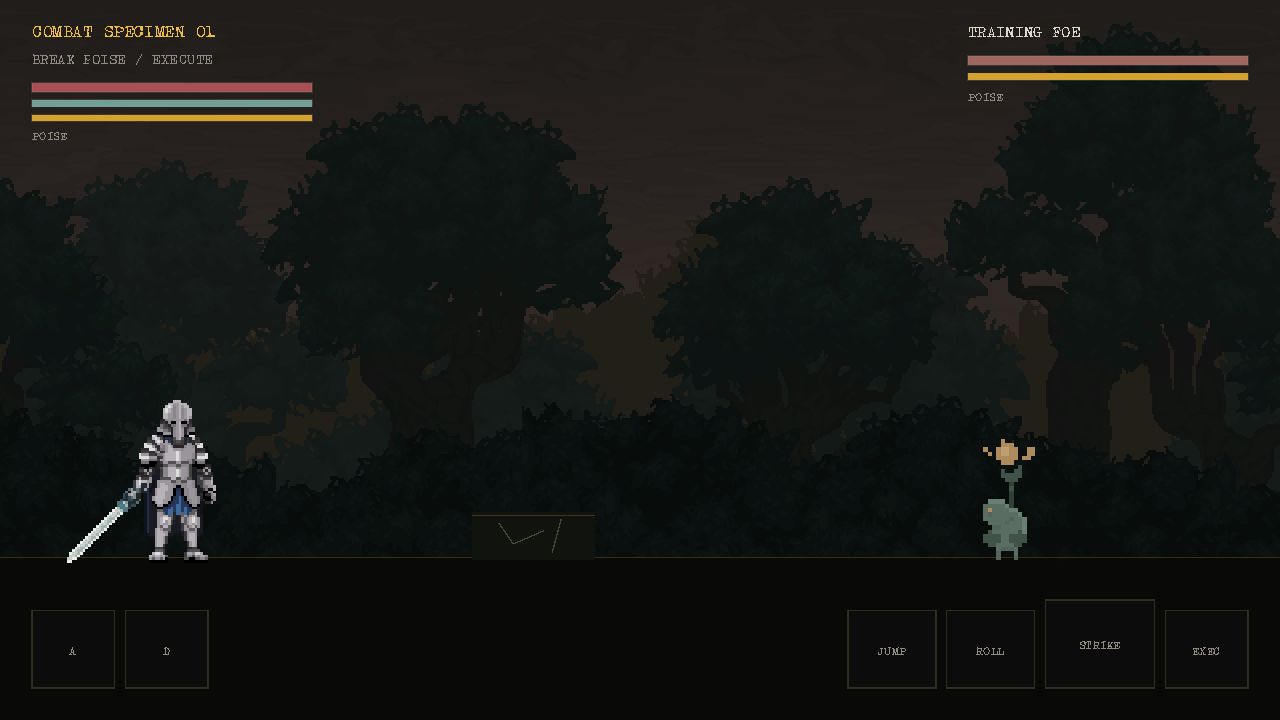The running web combat demo with player, enemy, health, stamina, and poise displays